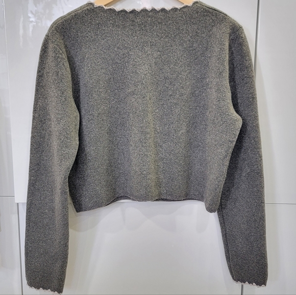 Zara Scalloped Trim Knit Cropped Cardigan Preppy Cozy Neutral Ballet-core Large - Picture 8 of 17